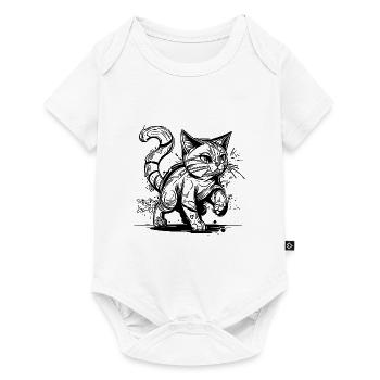Cute little clumsy house cat in tattoo style - Baby Premium short-sleeve bodysuit - white - Front