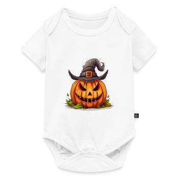 Citrouille d’Halloween souriante avec chapeau magique - Body à manches courtes Premium Bébé - blanc - Devant