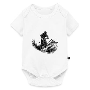 Mountainbiker Waldweg Berg Abfahrt - Baby Premium Kurzarmbody - Weiß - Vorne