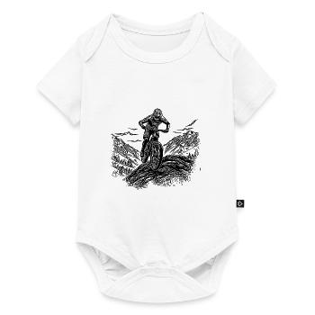 Einsamer Mountainbiker Bergfahrt - Baby Premium Kurzarmbody - Weiß - Vorne
