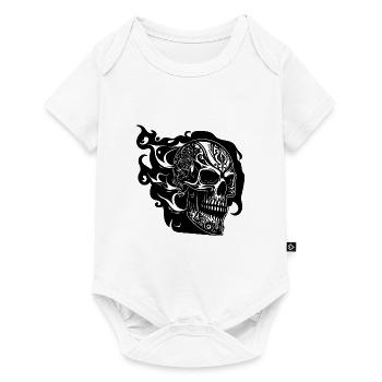 Feuer Schädel Tattoo Porträt Style - Baby Premium Kurzarmbody - Weiß - Vorne
