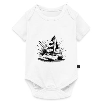 Segelboot Doppelrumpf Katamaran mit Segeln - Baby Premium Kurzarmbody - Weiß - Vorne