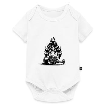 Cooles Dragster Auto mit flammendem Motor - Baby Premium Kurzarmbody - Weiß - Vorne