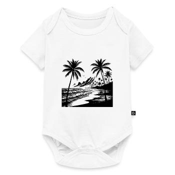 Volcano coast with palm trees, beach and sea - Baby Premium short-sleeve bodysuit - white - Front