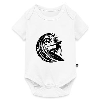 Sportliche Surferin die in großer Welle surft - Baby Premium Kurzarmbody - Weiß - Vorne