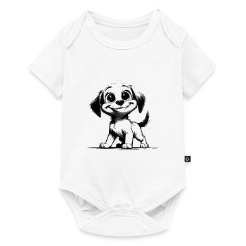 Süsser Welpe Hund mit großen Augen und Ohren - Baby Premium Kurzarmbody - Weiß - Vorne