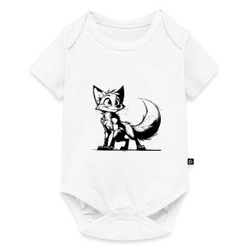 Lächelnder schlauer Fuchs Strich Zeichnung - Baby Premium Kurzarmbody - Weiß - Vorne