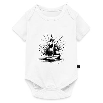 Kleines Segelboot mit Wellengang Splash Optik - Baby Premium Kurzarmbody - Weiß - Vorne