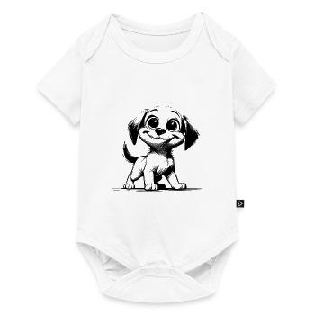 Kinder Welpe Hund mit großen Augen und Ohren - Baby Premium Kurzarmbody - Weiß - Vorne