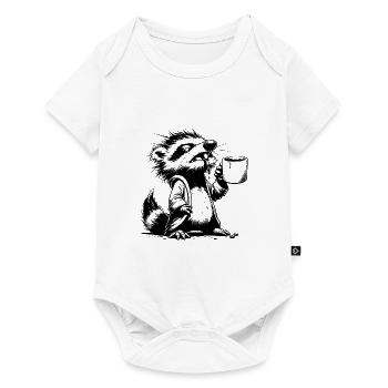 Raccoon with coffee cup extremely tired drawing - Baby Premium short-sleeve bodysuit - white - Front