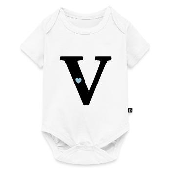 Buchstabe V Anfangsbuchstabe - Baby Premium Kurzarmbody - Weiß - Vorne