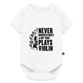 Unterschätze niemals einen Jungen, der Geige Violine spielt - Baby Premium Kurzarmbody - Weiß - Vorne