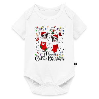 Border Collie Noël Border Collie Cadeaux de Noël - Body à manches courtes Premium Bébé - blanc - Devant
