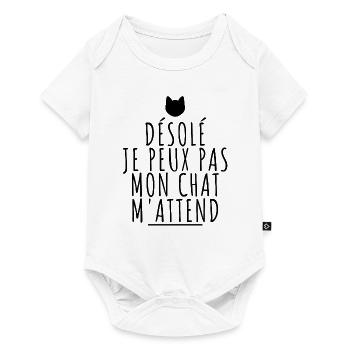 Désolé je peux pas mon chat m'attend. Tête de chat - Body à manches courtes Premium Bébé - blanc - Devant