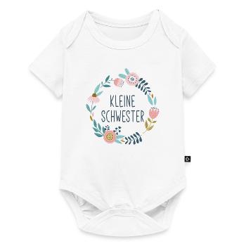 Kleine Schwester Blumenkranz Floral - Baby Premium Kurzarmbody - Weiß - Vorne