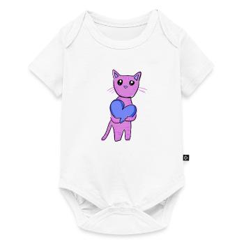 Cat with blue heart animal love purple - Baby Premium short-sleeve bodysuit - white - Front