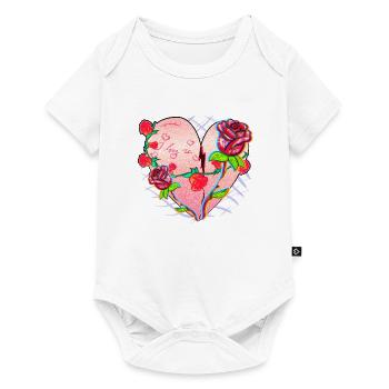 Coeur Forme Symbole Motif Roses Fleurs Paillettes Rouge - Body à manches courtes Premium Bébé - blanc - Devant