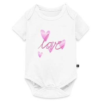 Coeur Rose Paillettes Symbole Amour Forme - Body à manches courtes Premium Bébé - blanc - Devant