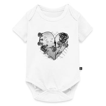 Coeur Forme Symbole Motif Roses Fleurs Paillettes - Body à manches courtes Premium Bébé - blanc - Devant