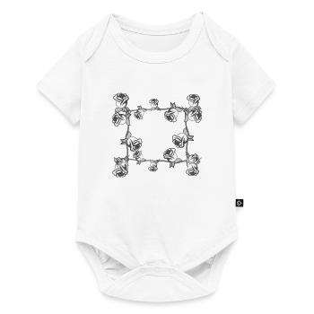 Gray plants line flower rose rectangle flowers - Baby Premium short-sleeve bodysuit - white - Front