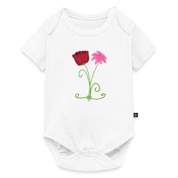 Deux fleurs roses plante rouge - Body à manches courtes Premium Bébé - blanc - Devant