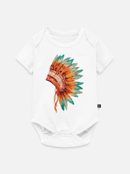 Indianer Kopfschmuck Federschmuck - Baby Premium Kurzarmbody - Weiß