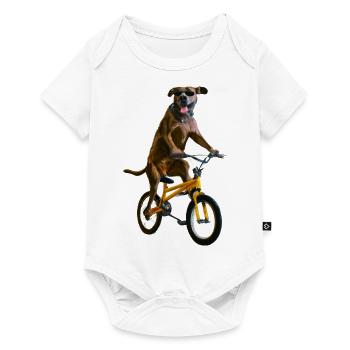 Dog Riding a Bicycle Funny Wearing Sunglasses Lab - Baby Premium short-sleeve bodysuit - white - Front