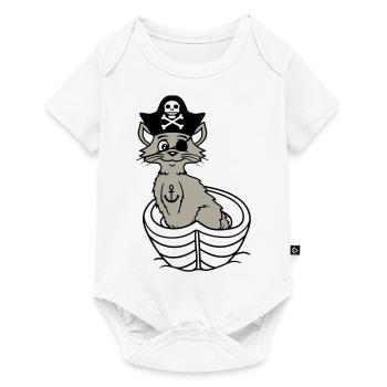 Pirate Cat Buccaneer Eye Patch Hat Bateau à rames - Body à manches courtes Premium Bébé - blanc - Devant