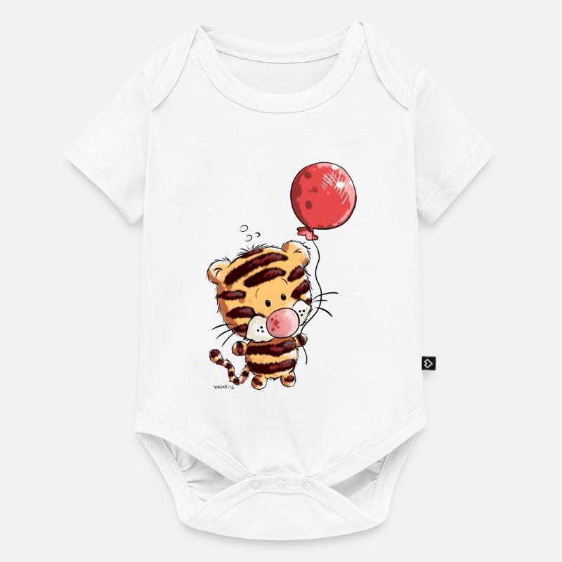 Tigre mignon avec ballon - Body à manches courtes Premium Bébé - blanc