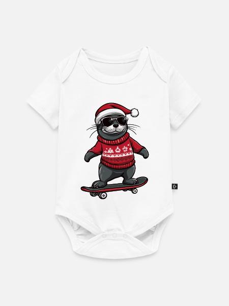 Robbe Tier Weihnachten Lustig - Baby Premium Kurzarmbody - Weiß