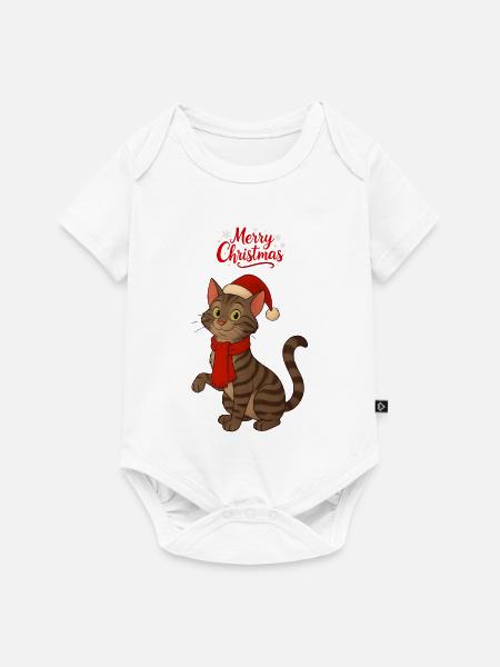 Graue Katze Frohe Weihnachten - Baby Premium Kurzarmbody - Weiß