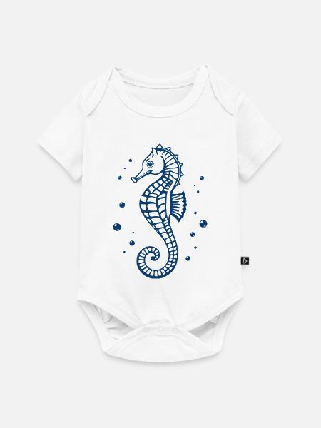 blaues Seepferdchen T-shirt Geschenk - Baby Premium Kurzarmbody - Weiß