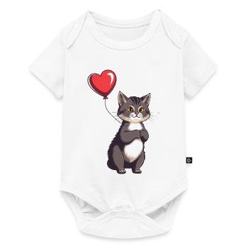 Katze mit Herz Ballon Geschenk Geburtstag - Baby Premium Kurzarmbody - Weiß - Vorne