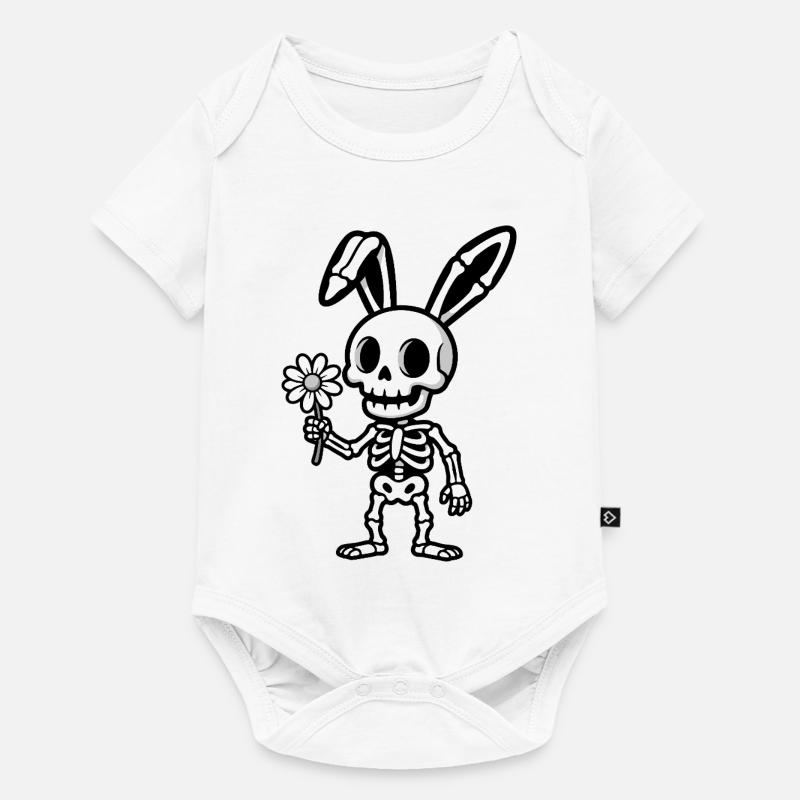Lapin Squelette à Fleur - Body à manches courtes Premium Bébé - blanc