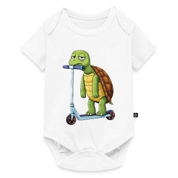 Cute Turtle Cartoon Boring Scooter Scooter - Baby Premium short-sleeve bodysuit - white - Front