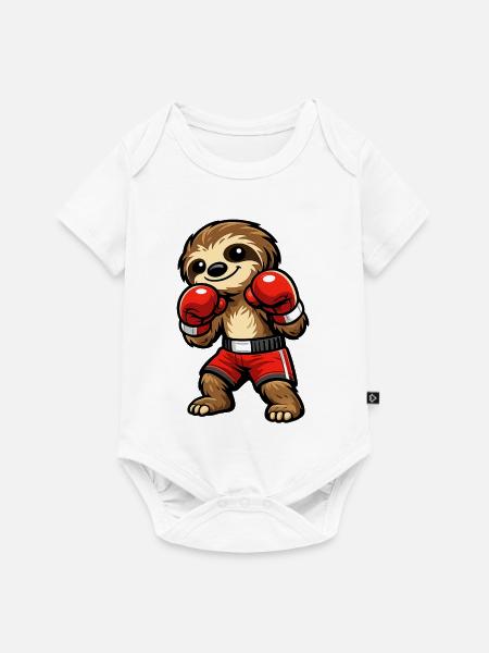 Boxendes Faultier Boxkampf - Baby Premium Kurzarmbody - Weiß