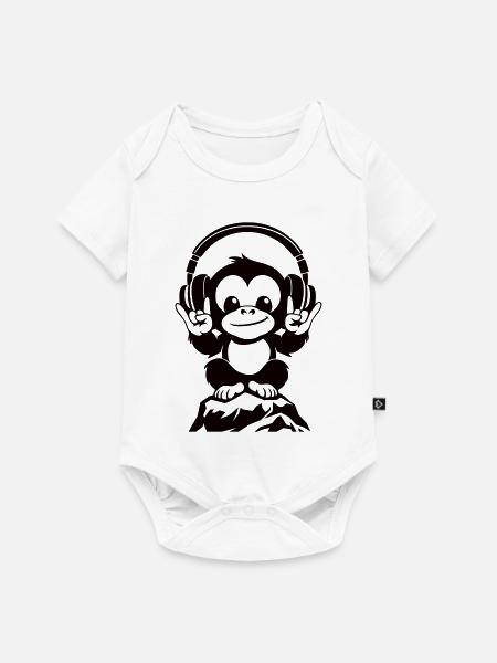DJ Affe – Kopfhörer & Rockhandzeichen - Baby Premium Kurzarmbody - Weiß
