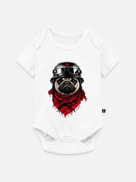 Kämpferischer Mops im Pilotenlook - Baby Premium Kurzarmbody - Weiß