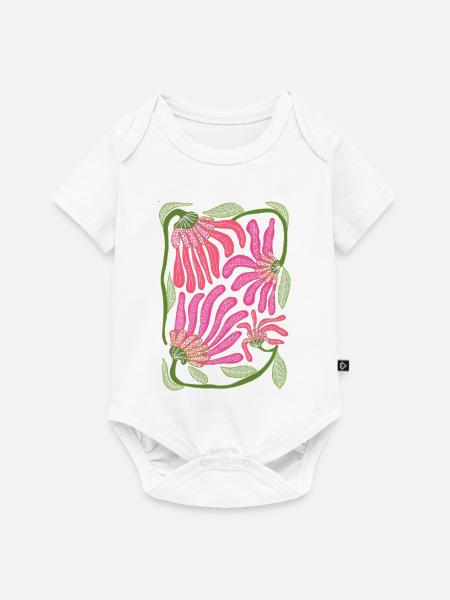 Rosa Boho-Blumen-Handzeichnungsdesign - Baby Premium Kurzarmbody - Weiß