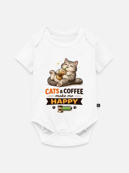 Katzen und Kaffee machen mich glücklich - Baby Premium Kurzarmbody - Weiß