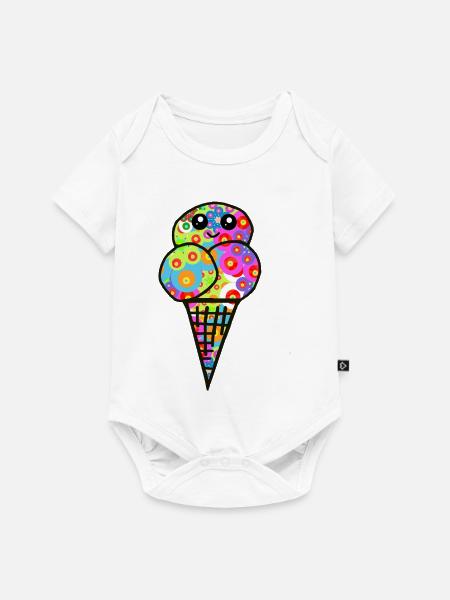 Buntes Blüten-Eisdesign Eiscreme Retro 60er - Baby Premium Kurzarmbody - Weiß