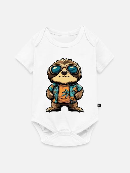 Faultier Comic Urlaub - Baby Premium Kurzarmbody - Weiß