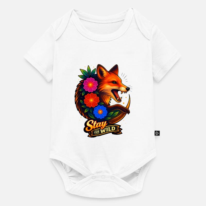 Renard aux fleurs Reste sauvage - Body à manches courtes Premium Bébé - blanc
