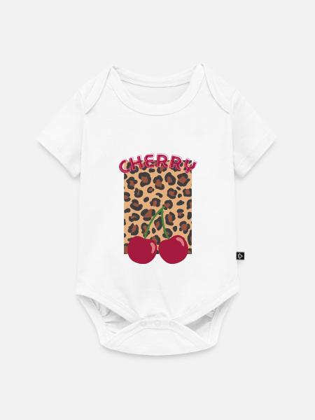 Kirschen im Leopardenlook - Baby Premium Kurzarmbody - Weiß