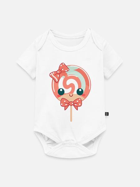 Karamell Lolli Schleifenherz - Baby Premium Kurzarmbody - Weiß