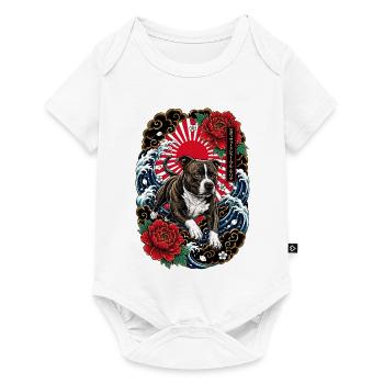 Staffordshire Bull Terrier im Japan Tattoo Stil - Baby Premium Kurzarmbody - Weiß - Vorne