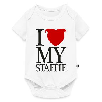Ich liebe meinen Staffie mit Herzkopf - 008b - Baby Premium Kurzarmbody - Weiß - Vorne