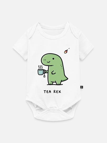 Kleiner Dino mit Kaffee - Baby Premium Kurzarmbody - Weiß