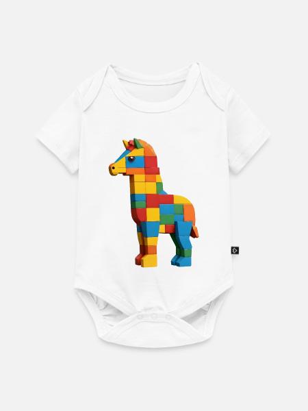 Buntes Bauklötze Pferd - Baby Premium Kurzarmbody - Weiß