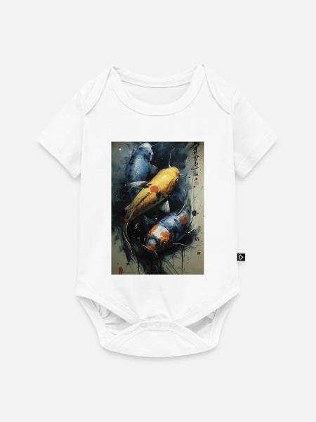 Koi Aquarell Blau und Gold - Baby Premium Kurzarmbody - Weiß